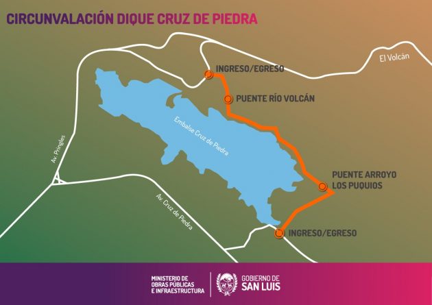 La construcción del camino de circunvalación del dique Cruz de Piedra progresa a buen ritmo