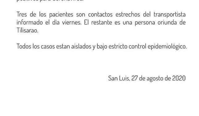 ÚLTIMO MOMENTO Cuatros casos nuevos de Coronavirus positivo, posteriores al reporte epidemiológico emitido hace unas horas.