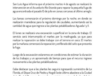 Repararán una fuga en el acueducto Río Grande: solicitan la colaboración de vecinos