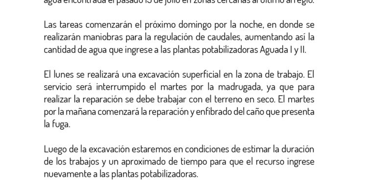 Repararán una fuga en el acueducto Río Grande: solicitan la colaboración de vecinos