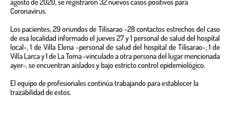 32 Casos nuevos de Coronavirus 29 oriundos de Tilisarao