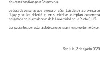 El Comité de Crisis informó sobre 2 nuevos casos de coronavirus en San Luis