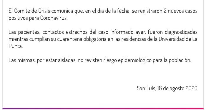 Detectaron dos nuevos casos positivos de coronavirus en San Luis