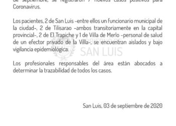 7 CASOS NUEVOS DE CORONAVIRUS (Reporte del 03 de setiembre)