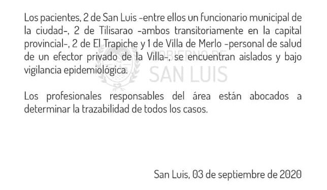7 CASOS NUEVOS DE CORONAVIRUS (Reporte del 03 de setiembre)