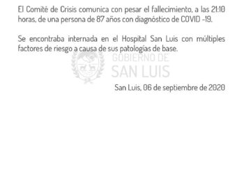 Primer fallecido por COVId-19 en San Luis