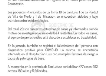 Comunicado del Comité de Crisis 24 casos positivos nuevos de Coronavirus