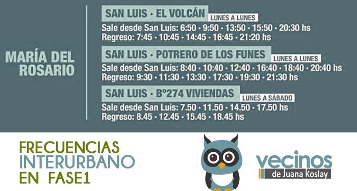 Horarios y frecuencias del Transporte Interurbano durante la fase 1