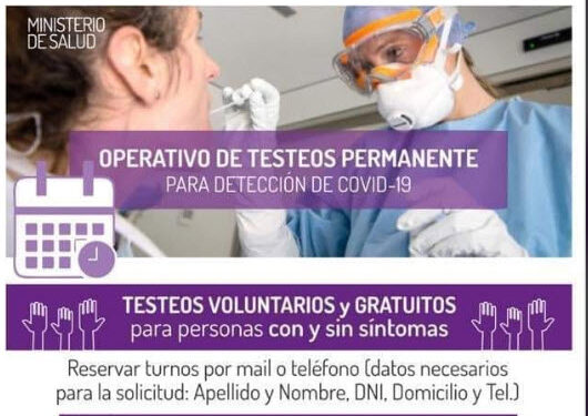 Se recuerda que mañana y todos los jueves se realizarán hisopados para detección de COVID-19 en el hospital de Juana Koslay