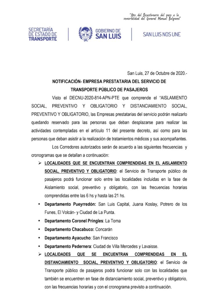 CÓMO SERÁN LAS FRECUENCIAS DEL TRANSPORTE INTERURBANO DURANTE LA FASE 1 FLEXIBILIZADA