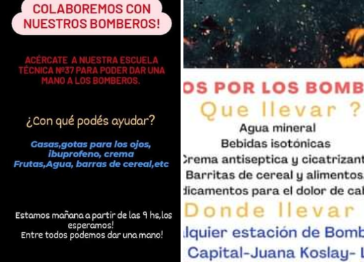 La solidaridad para con los bomberos y el personal que trabaja luchando contra el fuego.