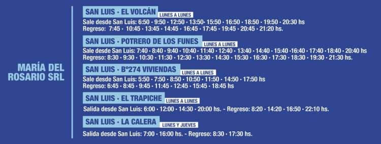 Frecuencias y horarios del transporte interurbano durante enero del 2021
