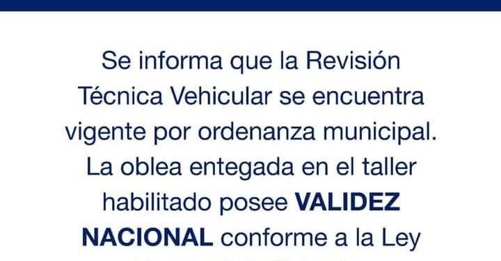 La Verificación Técnica Vehicular vigente posee VALIDEZ NACIONAL.