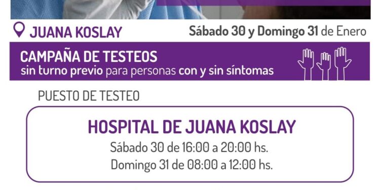 OPERATIVO DE TESTEO PARA COVID-19 ESTE FIN DE SEMANA EN EL HOSPITAL DE JUANA KOSLAY