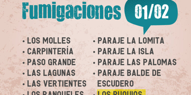 Fumigarán en Juana Koslay, Donovan y Los Puquios
