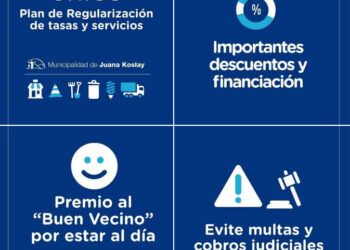 La municipalidad de Juana Koslay recuerda que está vigente el plan Único de Regularización de Deuda de tasas y servicios municipales.