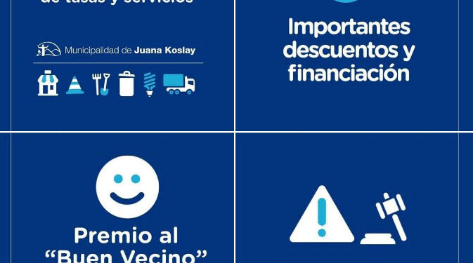 La municipalidad de Juana Koslay recuerda que está vigente el plan Único de Regularización de Deuda de tasas y servicios municipales.