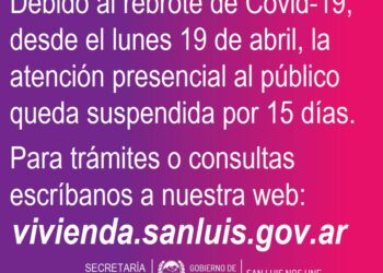 Vivienda suspende por 15 días la atención presencial al público