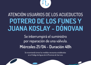 San Luis Agua realizará una intervención en el Acueducto que abastece al de Donovan – Juana Koslay