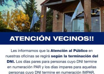LA MUNICIPALIDAD ATENDERÁ AL PÚBLICO RESPETANDO LA NUMERACIÓN PAR O IMPAR DE DNI SEGÚN EL DÍA QUE CORRESPONDA