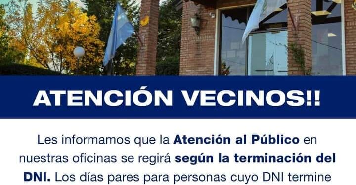 LA MUNICIPALIDAD ATENDERÁ AL PÚBLICO RESPETANDO LA NUMERACIÓN PAR O IMPAR DE DNI SEGÚN EL DÍA QUE CORRESPONDA