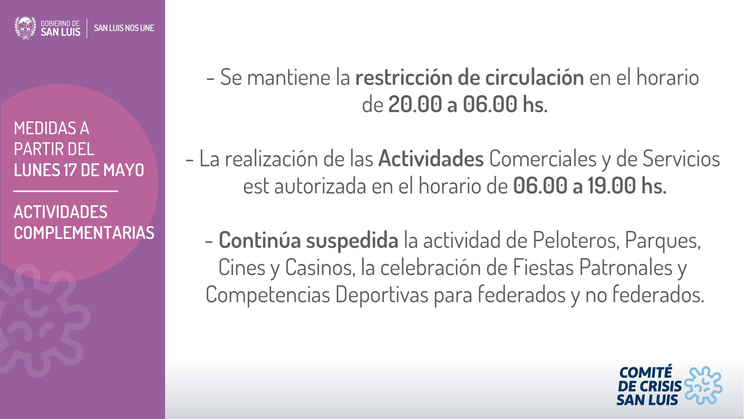 IMPORTANTE: MEDIDAS DISPUESTAS HOY POR EL COMITÉ DE CRISIS Y QUE ESTARÁN VIGENTES POR 15 DÍAS