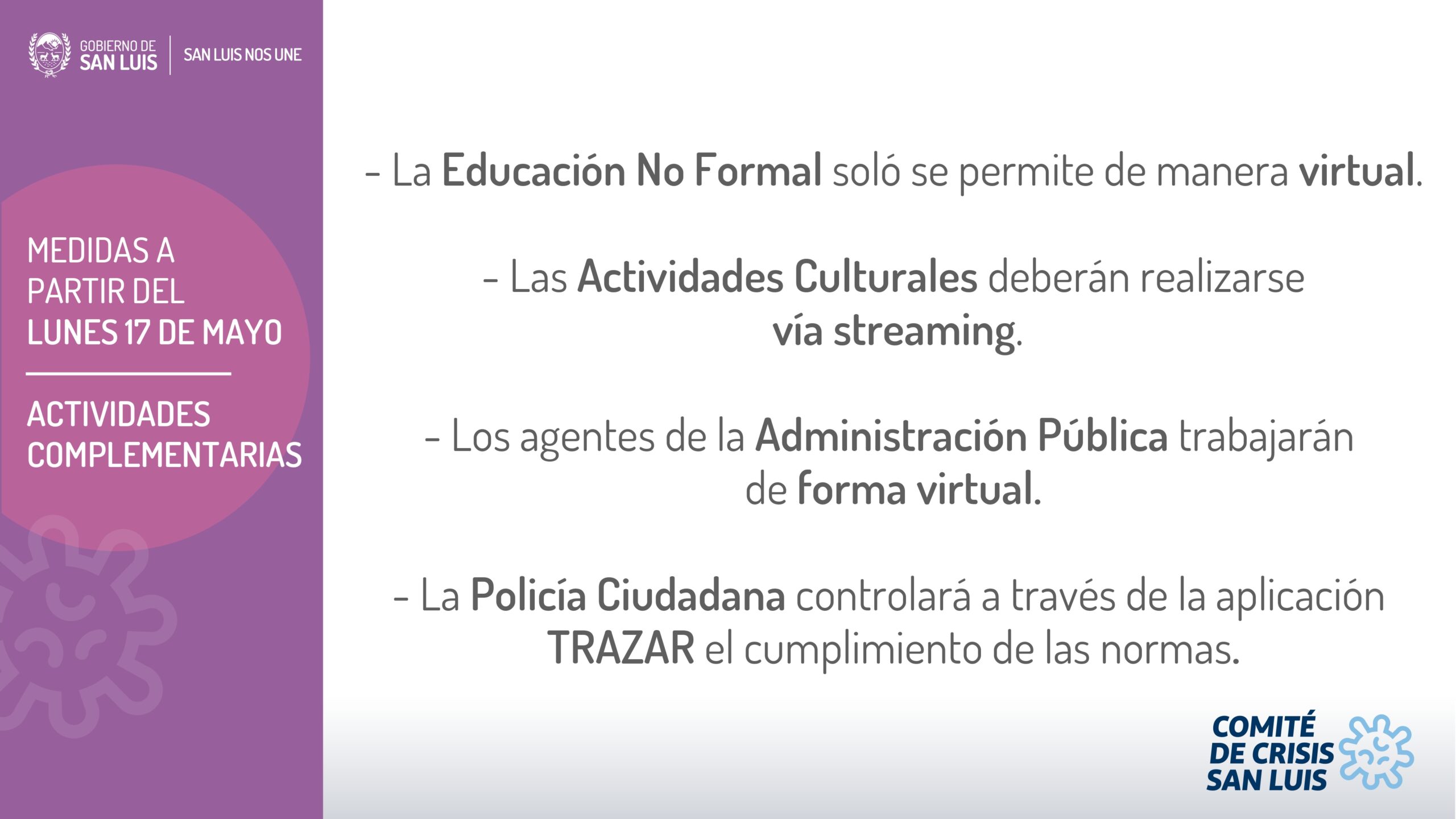 IMPORTANTE: MEDIDAS DISPUESTAS HOY POR EL COMITÉ DE CRISIS Y QUE ESTARÁN VIGENTES POR 15 DÍAS