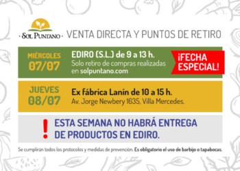 Por el feriado del 9 de julio, Sol Puntano modificó el cronograma de ventas directas y retiro de productos