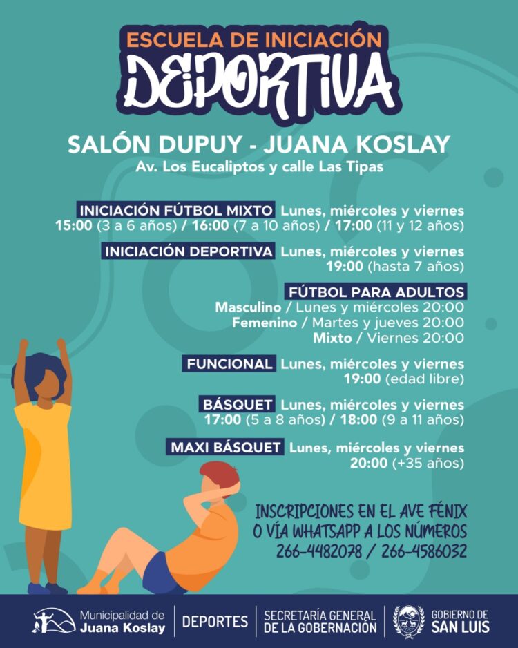 Estas son las 4 escuelas deportivas gratuitas que contará Juana Koslay
