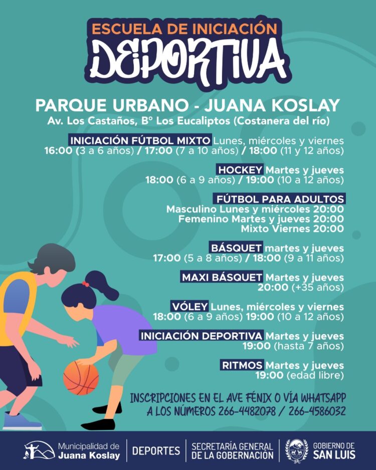 Estas son las 4 escuelas deportivas gratuitas que contará Juana Koslay