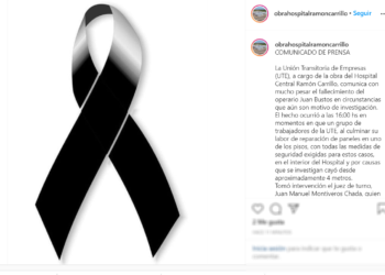 COMUNICADO DE LA UTE A CARGO DE LA OBRA DEL HOSPITAL CENTRAL RAMON CARRILLO POR EL FALLECIMIENTO DE UN OPERARIO EN EL DIA DE HOY