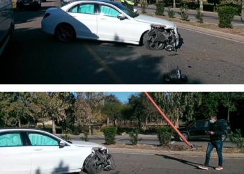 Un automóvil impactó contra un poste de luz en Ruta Provincial N° 9 a la altura de Juana Koslay