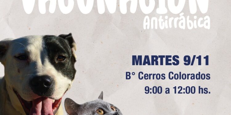 La Campaña de vacunación gratuita antirrábica estará en el barrio Cerros Colorados