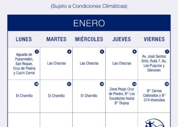 Cronograma de lectura y medición de agua potable del mes de enero