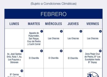 Cronograma de lectura y medición de agua potable del mes de Febrero.