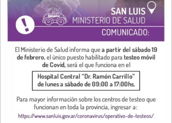 A partir del 19 de febrero, el único puesto de testeo móvil estará en el Hospital Central “Dr. Ramón Carrillo”