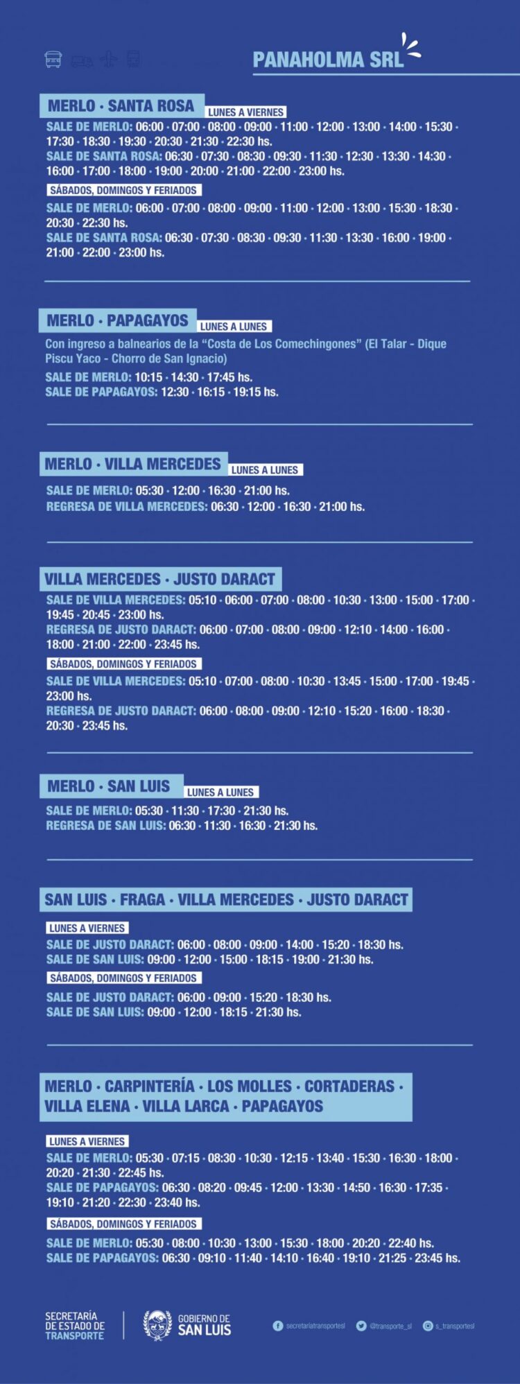 Horarios y frecuencias del Transporte interurbano a partir del 02 de marzo