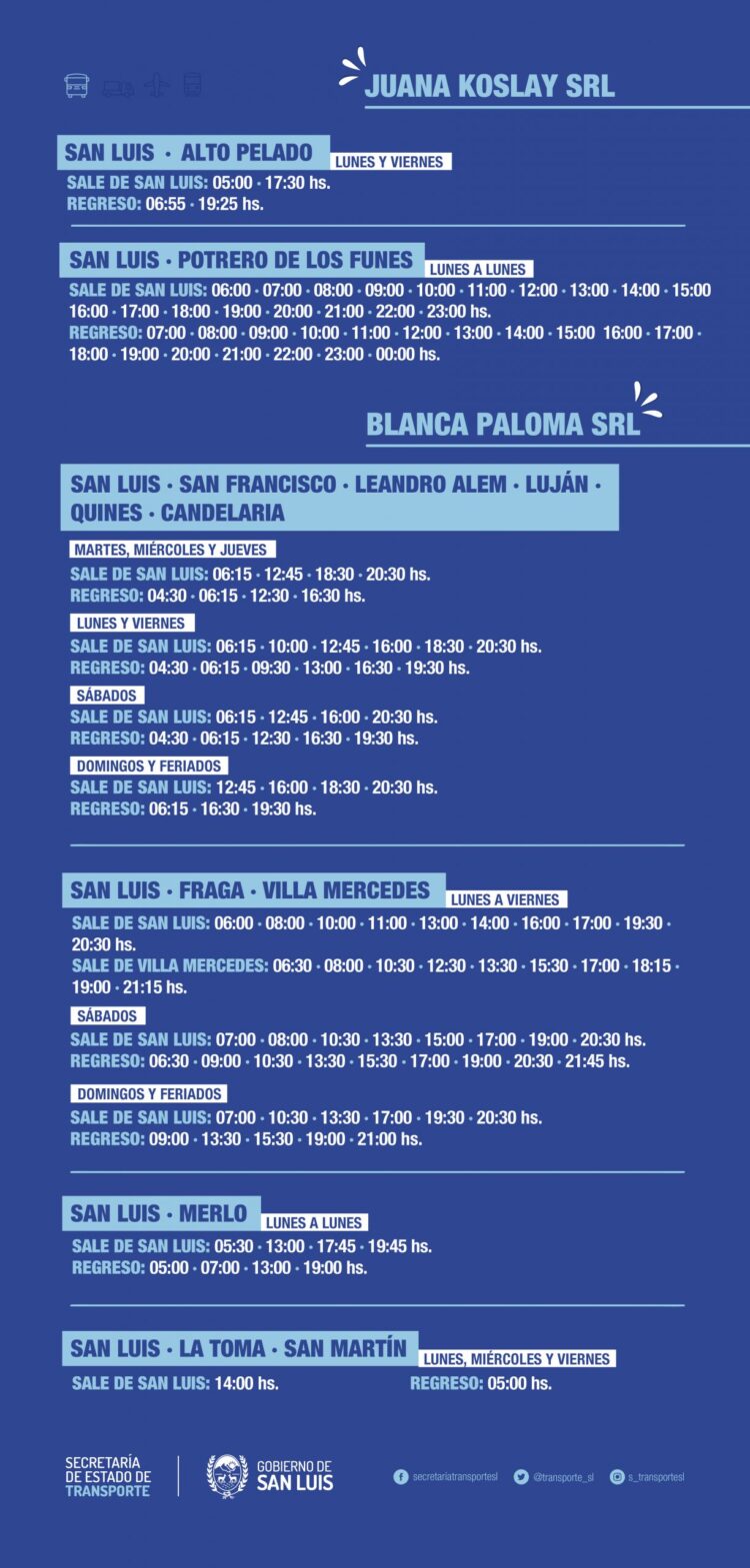 Horarios y frecuencias del Transporte interurbano a partir del 02 de marzo