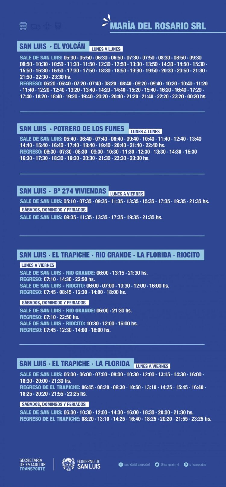 Horarios y frecuencias del Transporte interurbano a partir del 02 de marzo