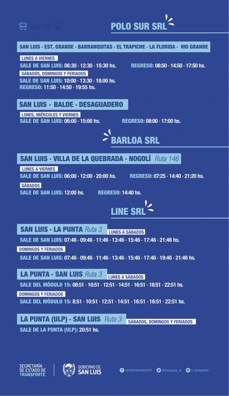 Horarios y frecuencias del Transporte interurbano a partir del 02 de marzo