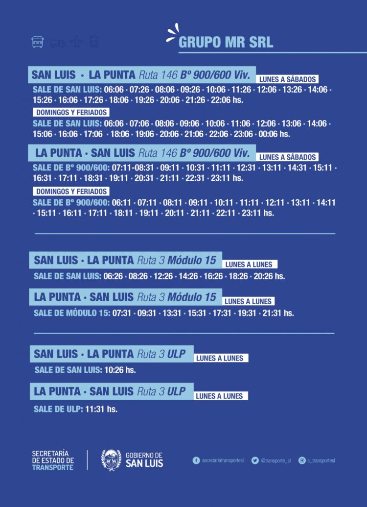 Horarios y frecuencias del Transporte interurbano a partir del 02 de marzo