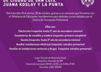 Desarrollo Social abre inscripciones para talleres de oficios en La Punta y Juana Koslay