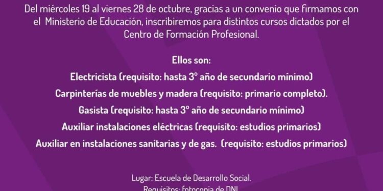 Desarrollo Social abre inscripciones para talleres de oficios en La Punta y Juana Koslay