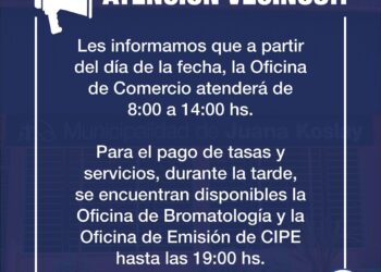 Nuevos horarios de atención en la oficina de Comercio