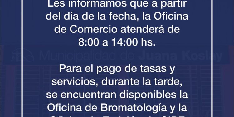 Nuevos horarios de atención en la oficina de Comercio