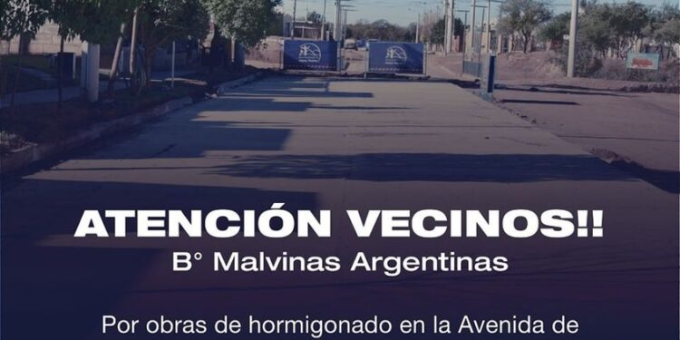 Por 15 días no se podrá ingresar con vehículos en el acceso al barrio Malvinas Argentinas