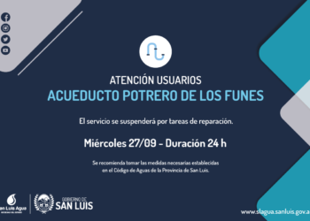 Por tareas de mantenimiento, suspenderán el servicio del Acueducto Potrero de los Funes