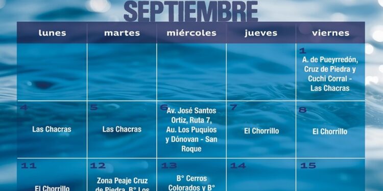 Cronograma de lectura y medición de agua potable del mes de septiembre