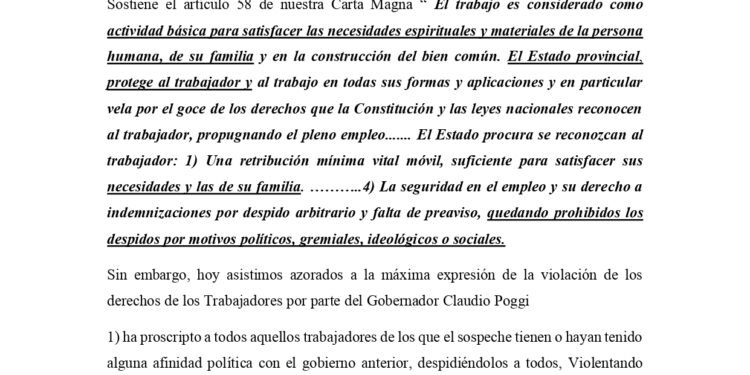 Carta abierta del Bloque Frente Unidad Justicialista con un duro mensaje al Gobernador