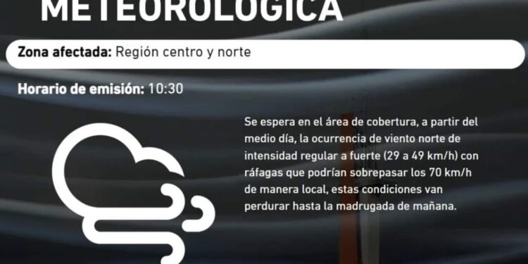 ALERTA por vientos de intensidad